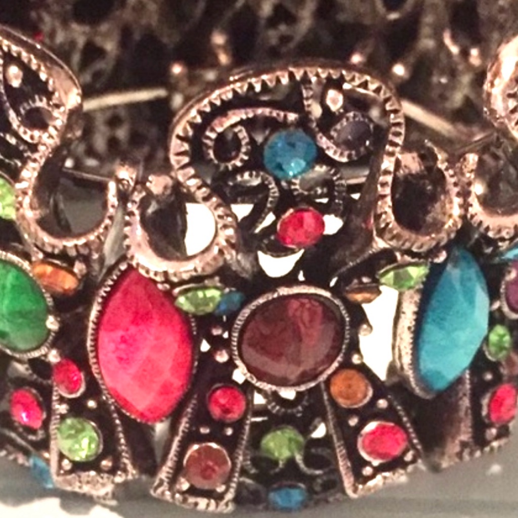 Anthropologie, Multi-Color Open-Back Stones, Hinged Bangle Bracelet, New